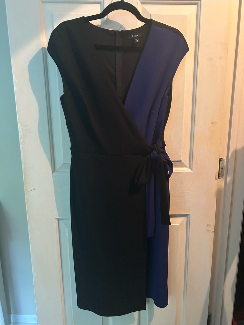A.U.W Two-Tone Wrap Sheath Dress in Black and Navy